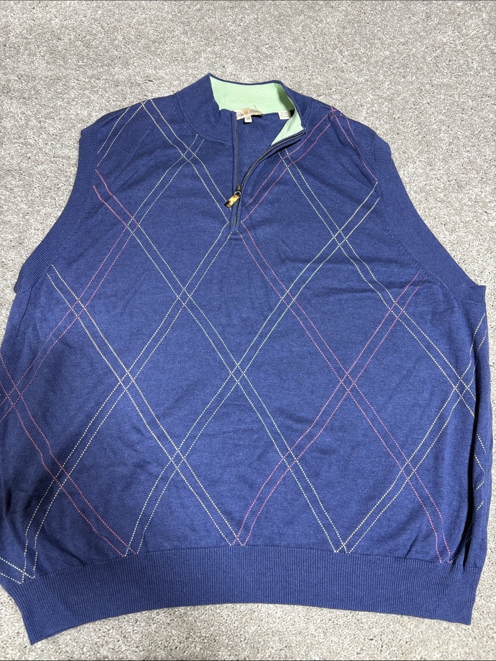 Peter Millar Navy Argyle Quarter-Zip Sweater Vest - Classic Golf Style 3XB